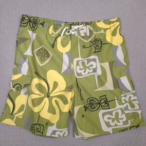 Breaking Waves Swim Trunks Mens Medium Green‎ Floral Shorts Beach Lined 38 Waist